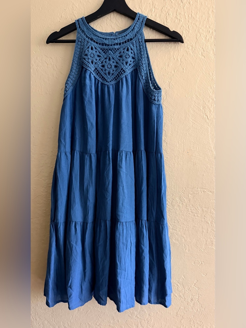 Blue Crochet Tiered Maxi Skirt